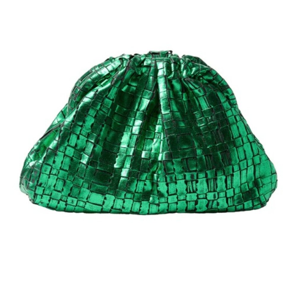 MARIA LA ROSA Mini Game Ribbon Laminated Clutch in Emerald